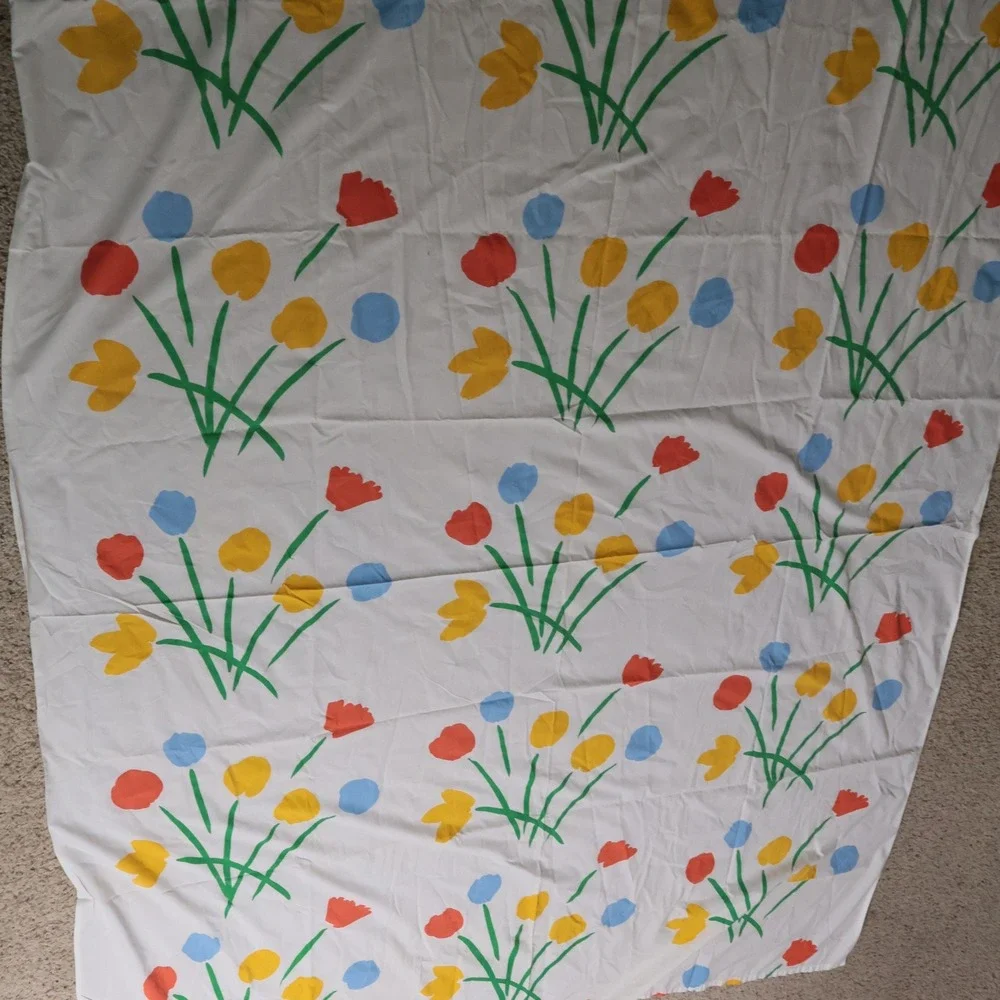 Vintage Marimekko Twin Flat Sheet Absract Floral Percale Bedding Finnish 69x92
